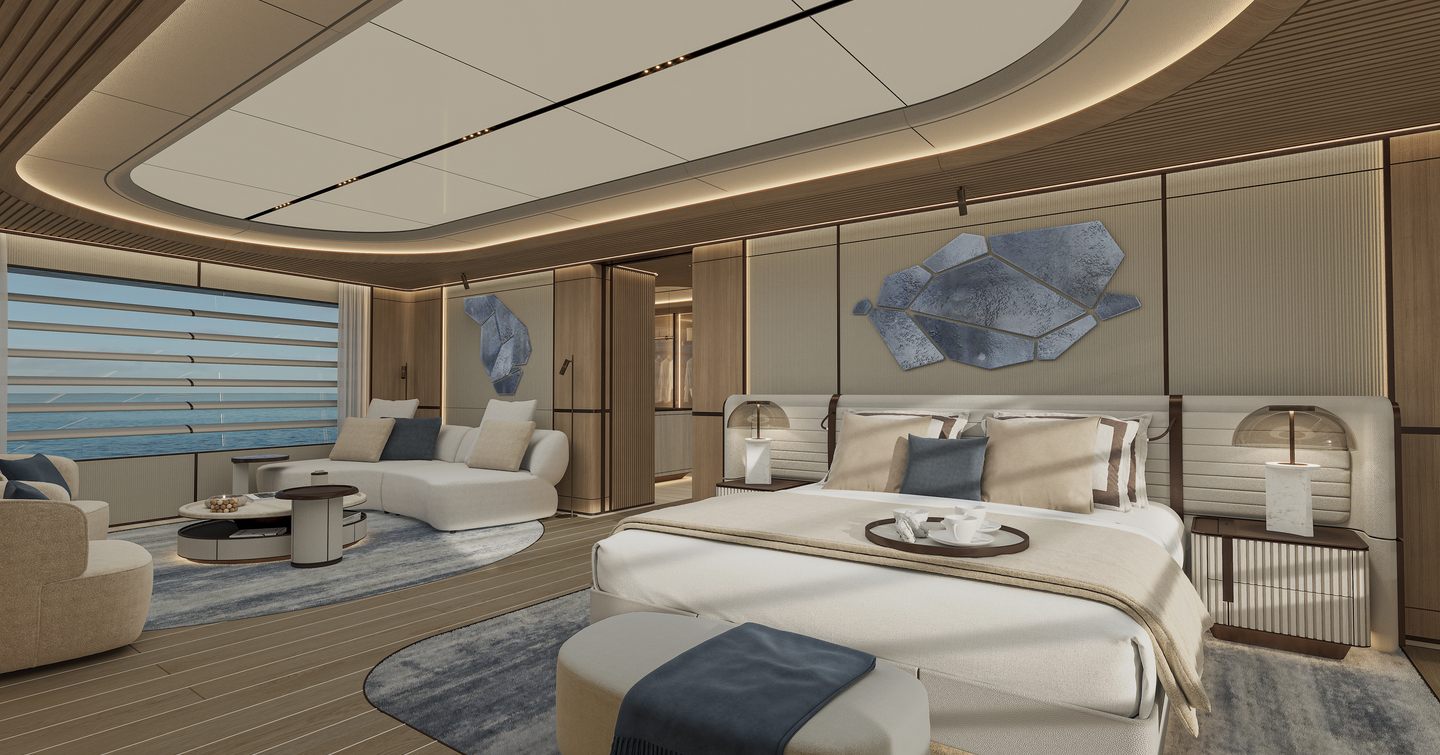 Rendering of ISA Yachts Granturismo 66 Superyacht master cabin