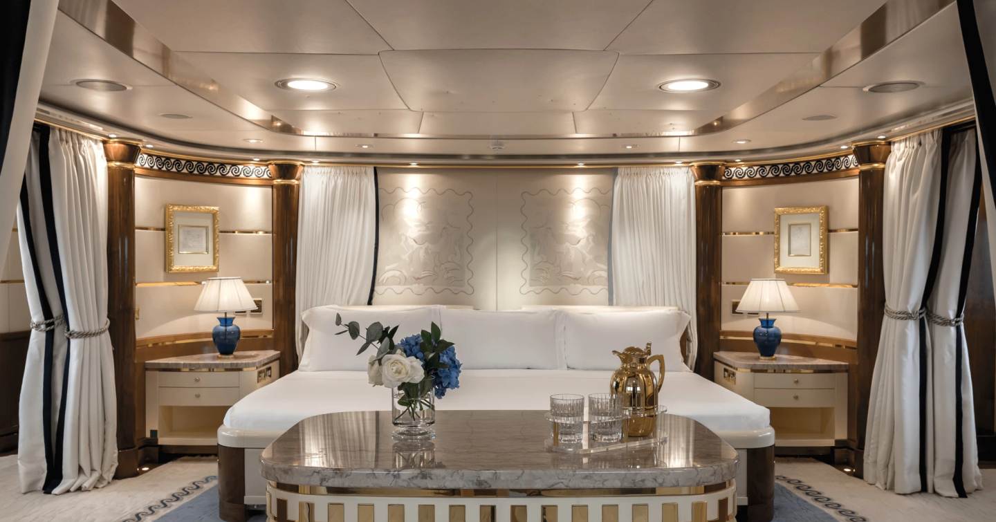 Superyacht Olympus master cabin 