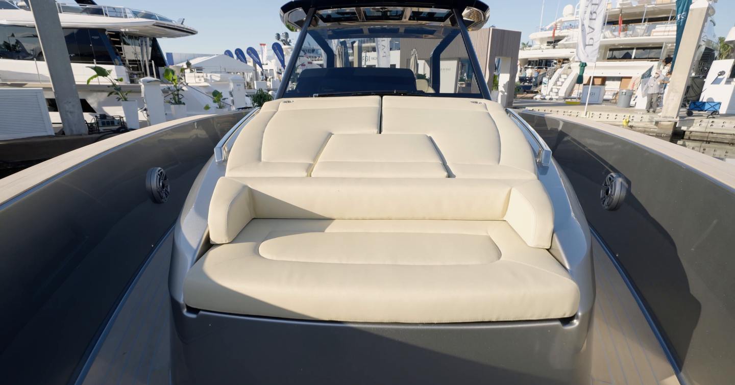 Pardo-43-Review-foredeck-sunpad-and-lounge-area-at-dock