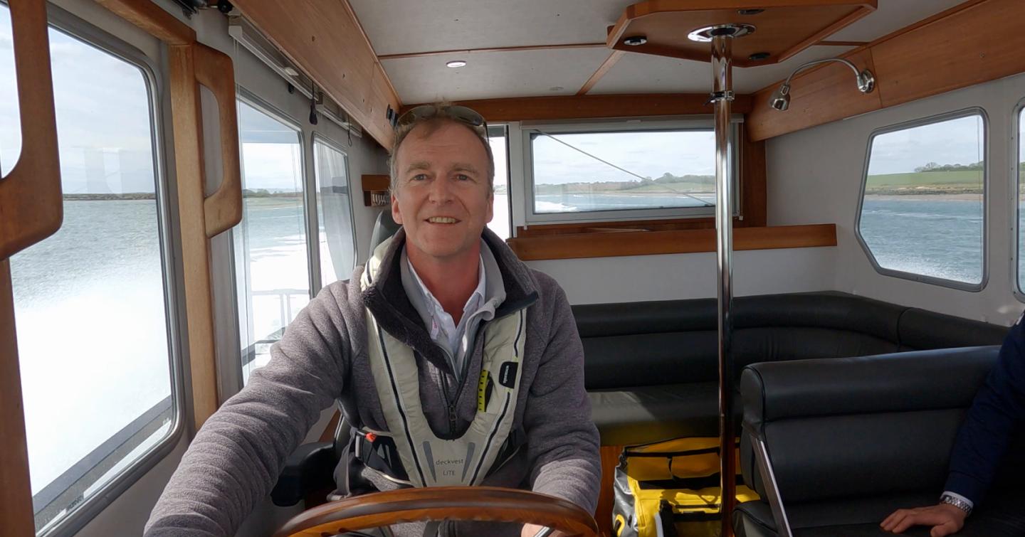 Hugo Andreae at the helm of the Botnia Targa 32 