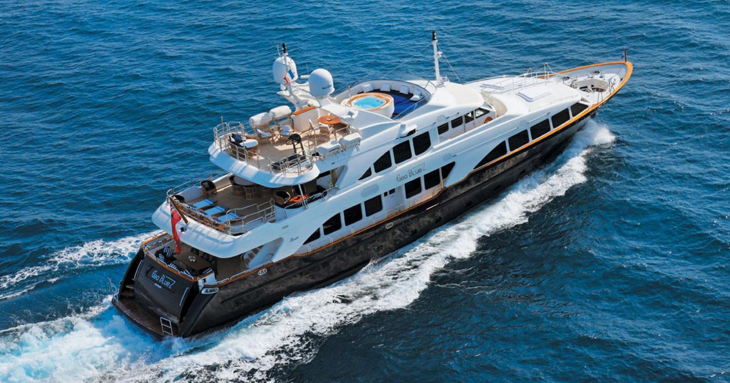 Aerial view of Superyacht Sea Blue'Z  under way 