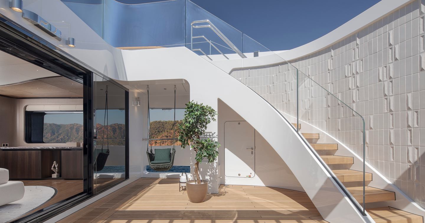 Sirena 42M superyacht master cabin private patio 
