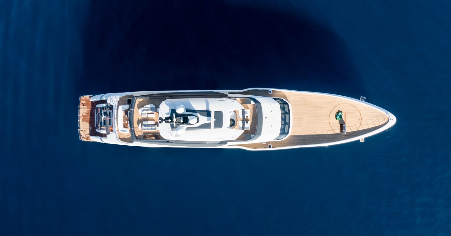 An aerial shot of superyacht MALIA