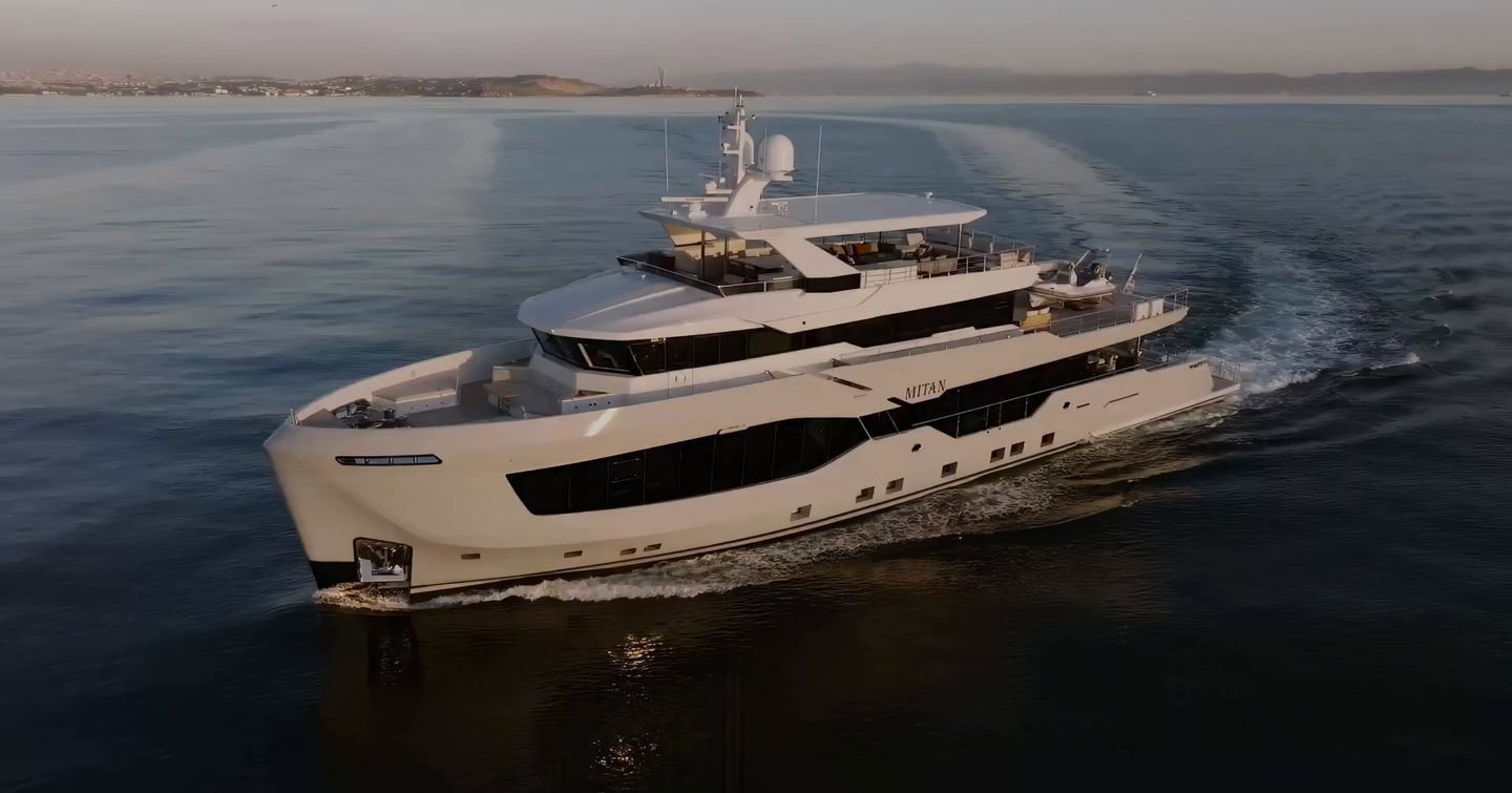 Numarine 40MXP underway showing the steel explorer yacht's profile and extended aft deck
