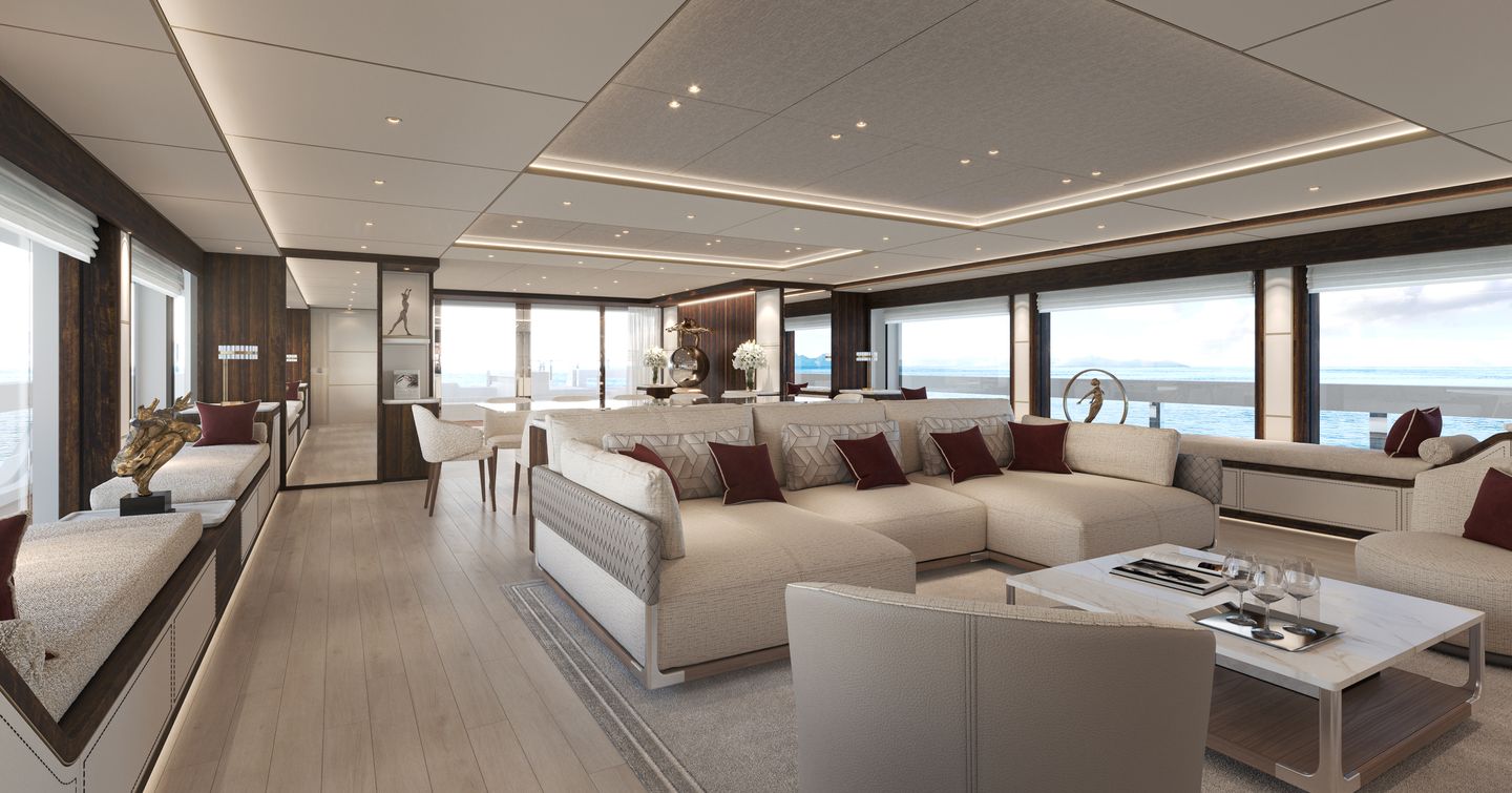 Rendering of Sanlorenzo 58Steel superyacht main saloon