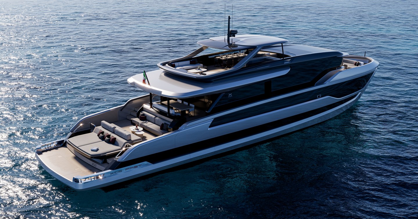 An external render of the Extra Yachts X106 Fast