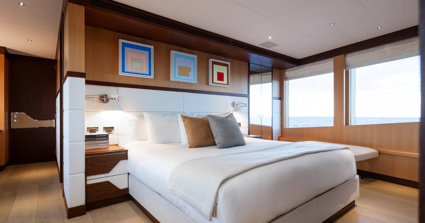  Feadship motor yacht Graycliffs master cabin with large windows 