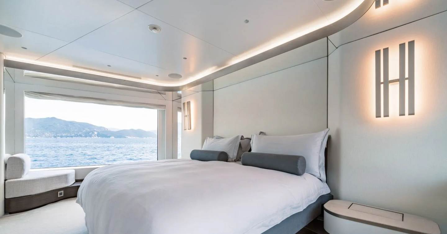 Azimut superyacht Aria master cabin with large window 