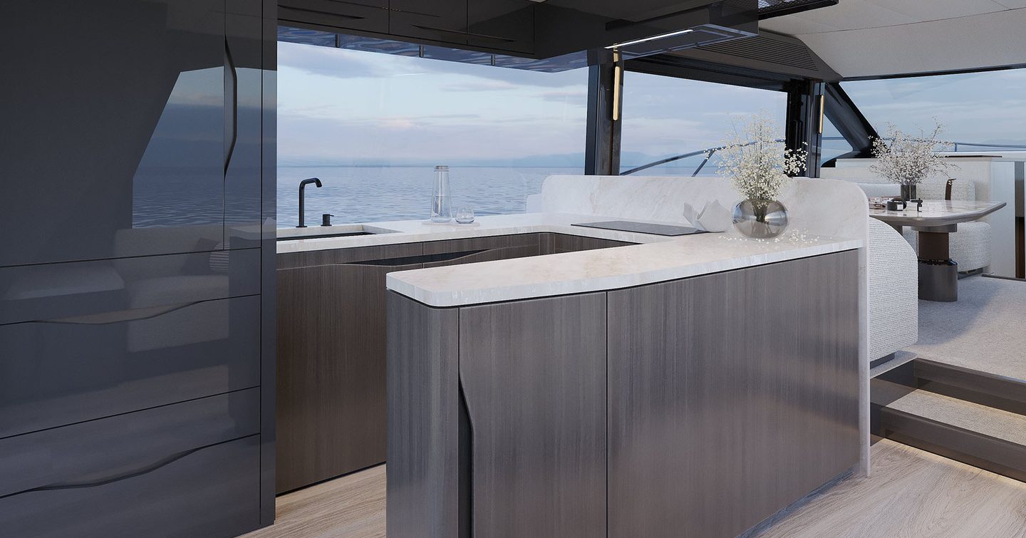 Rendering of Galeon Yachts 520 FLY motor yacht galley
