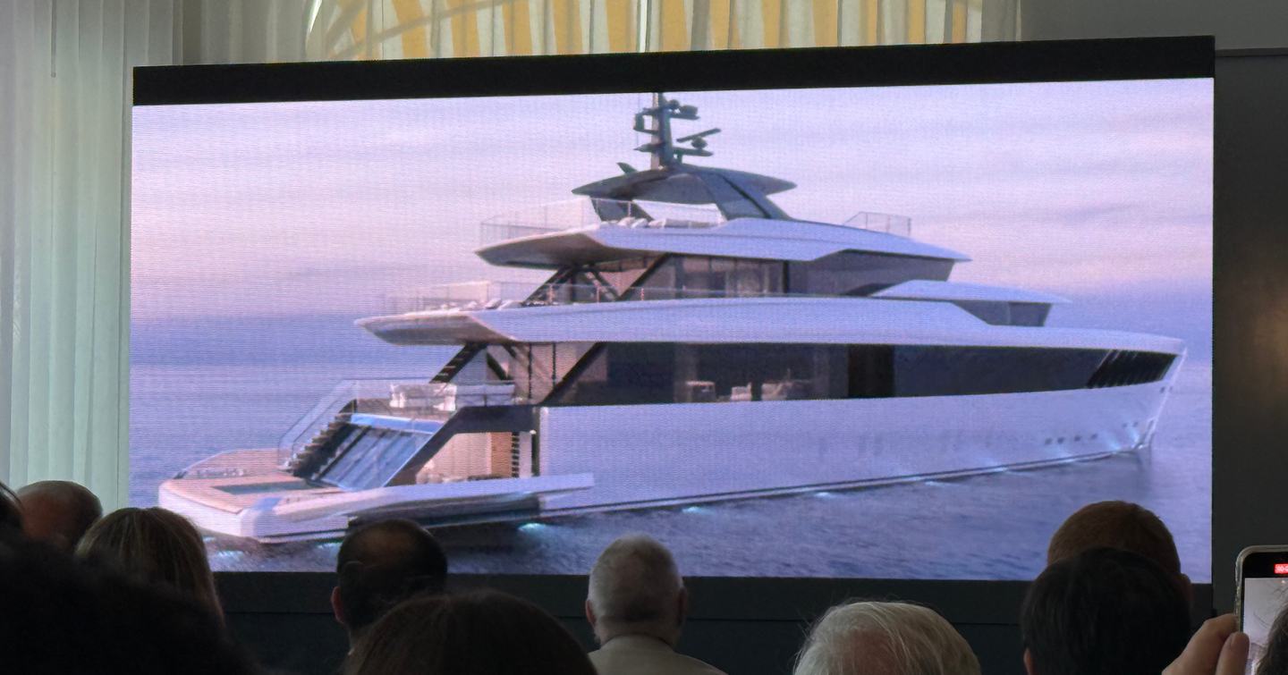 rendering of Sanlorenzo 48 Alloy superyacht at Cannes 2025 press conference
