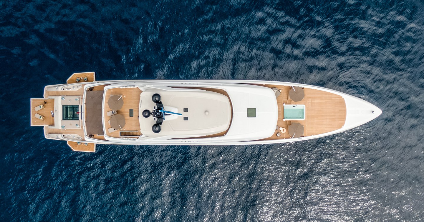 Sanlorenzo superyacht Lemon Tree at anchor aerial view 