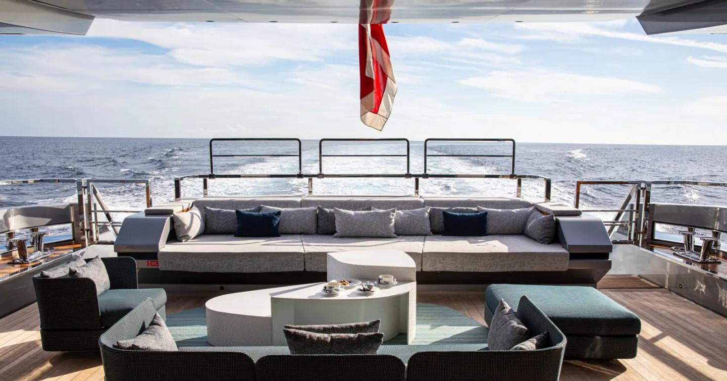 Motor Yacht Pandion Pearl's outdoor shaded seating area