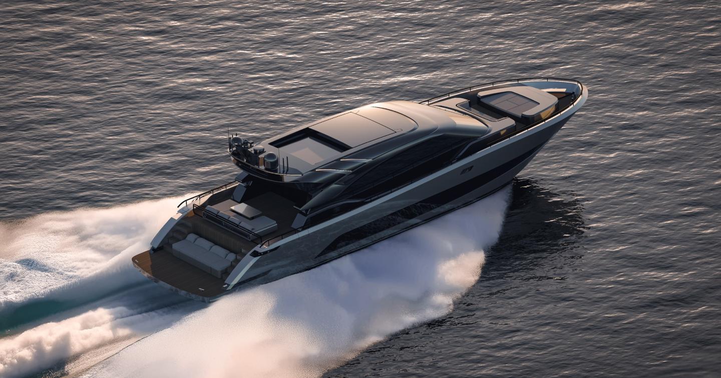 AB Yachts AB 95S motor yacht under way at speed