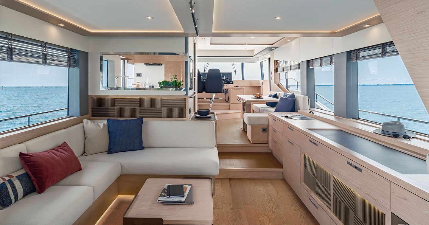 Main saloon onboard Beneteau Grand Trawler 63