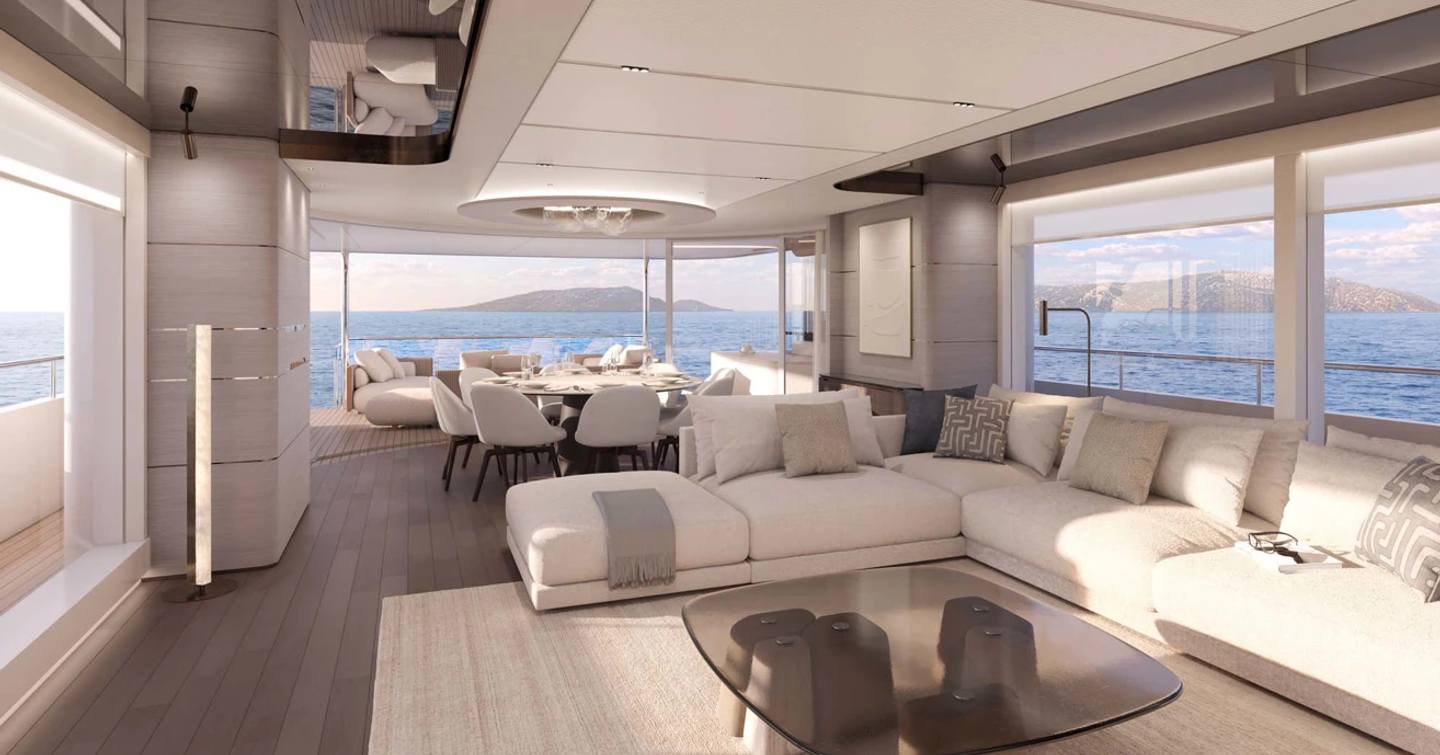  Princess motor yacht Odyssey 108 saloon with expansive glazing 
