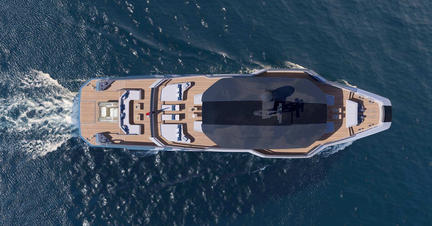 Aerial Rendering of Antonini Navi XPD95 Motor Yacht  under way 