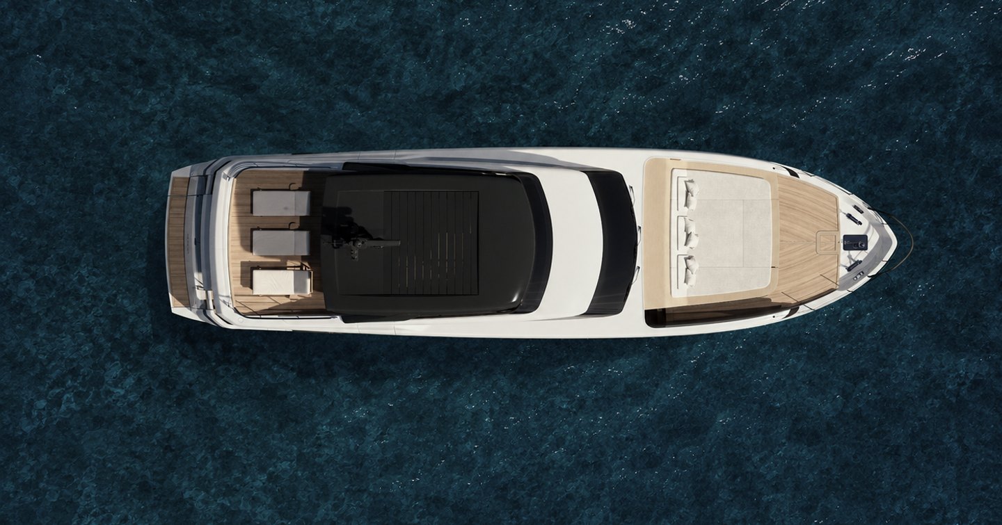 Aerial Rendering of Sanlorenzo SL80A Asymmetric motor yacht at anchor 
