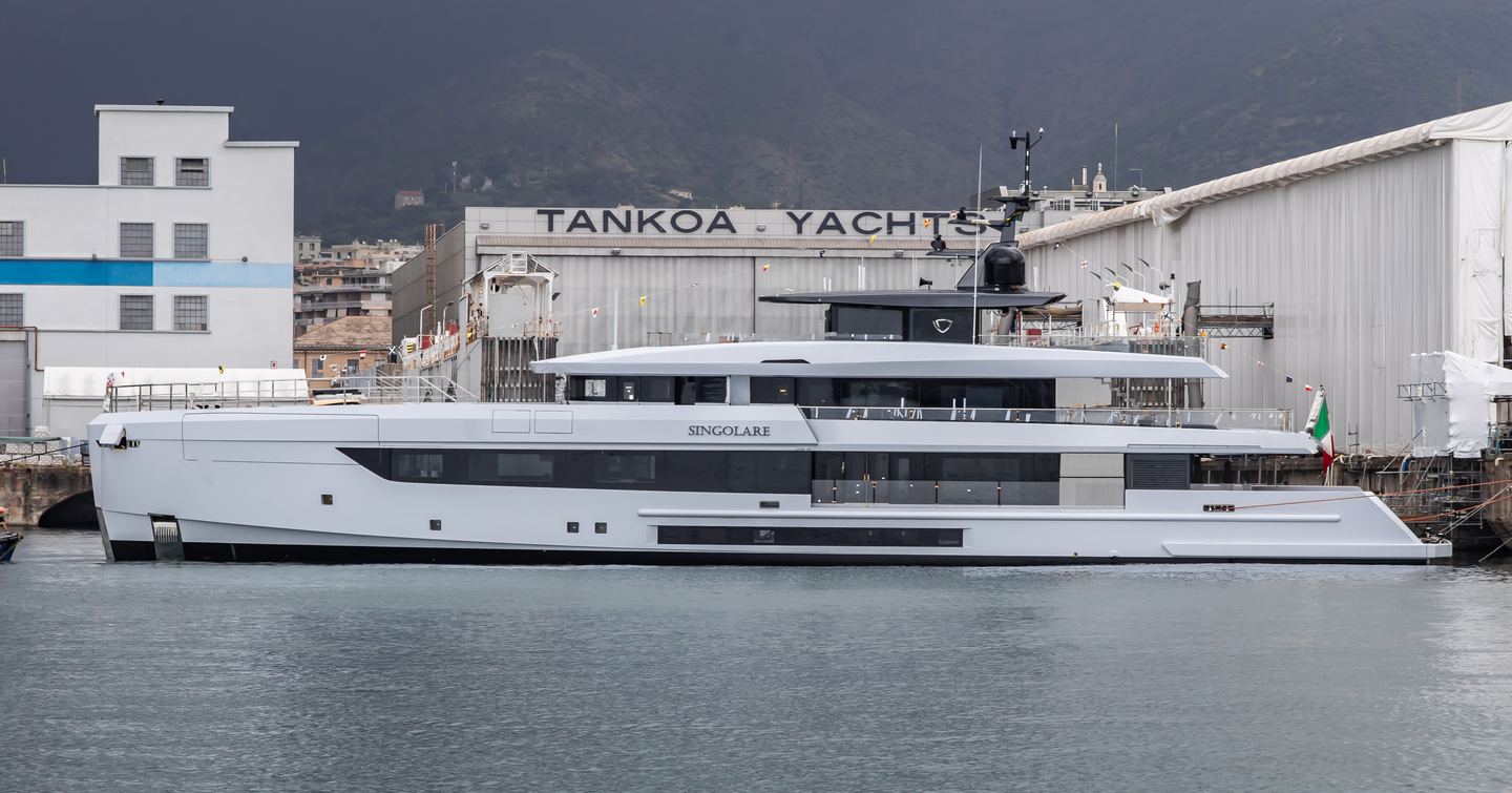 Superyacht Singolare at launch outside Tankoa shipyard