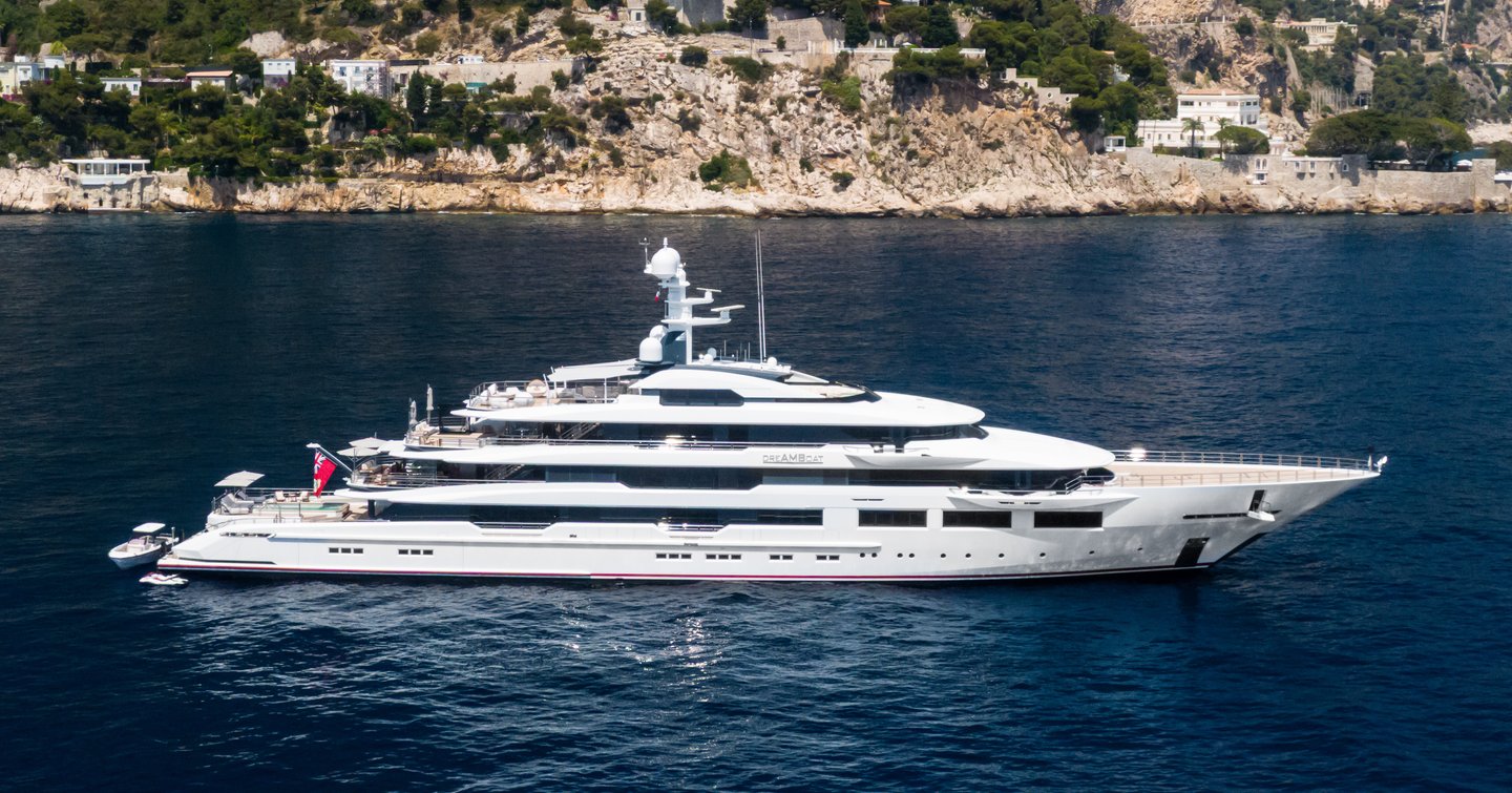 Oceanco superyacht DreAMBoat at anchor side view 