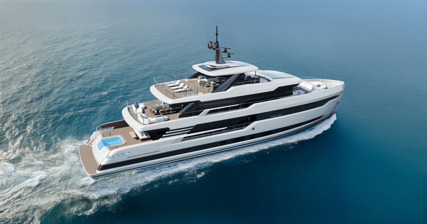 Rendering of Cantieri di Pisa CDP Custom 40 superyacht under way 