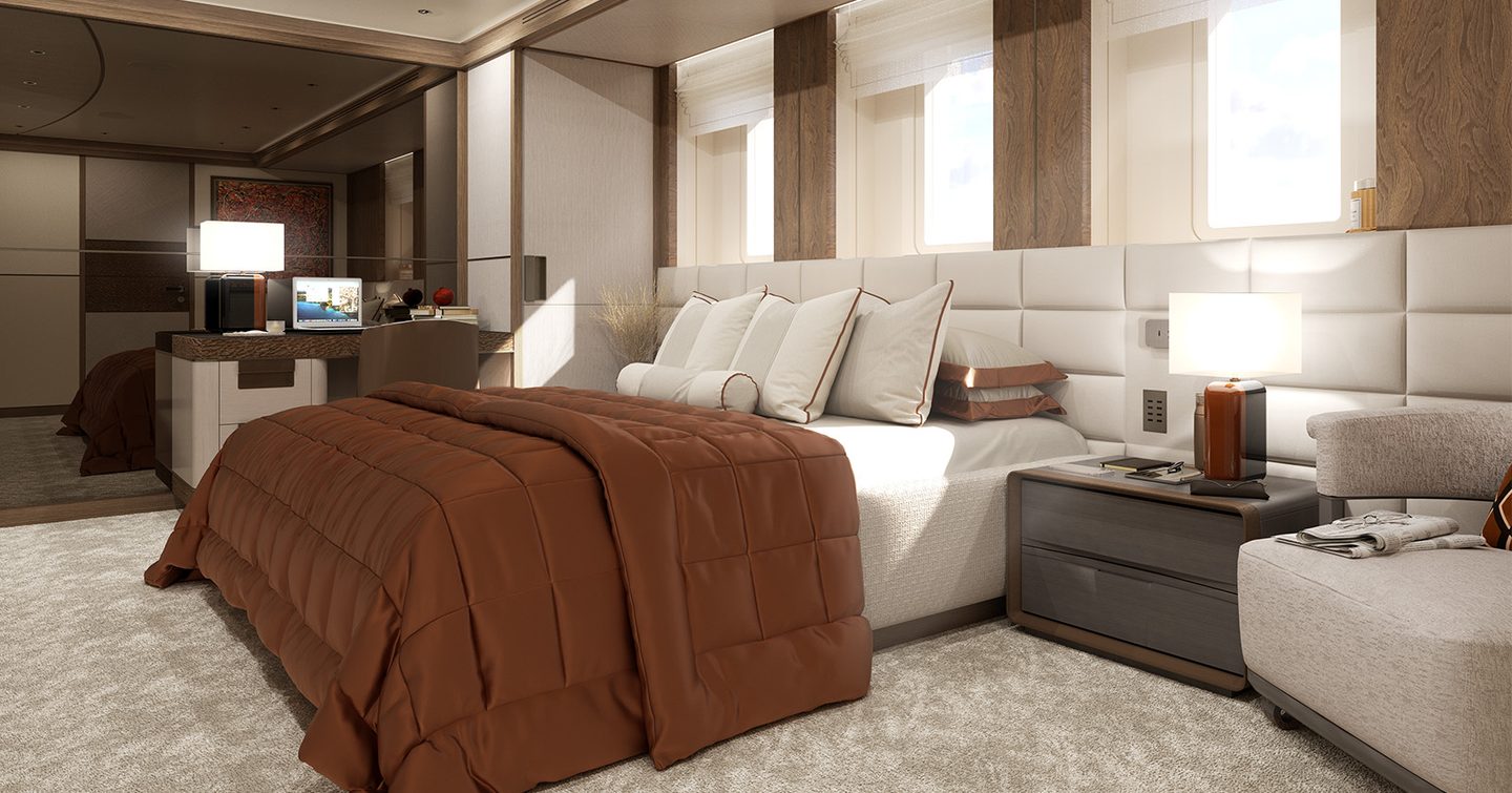 Rendering of Superyacht Agnetha master cabin 