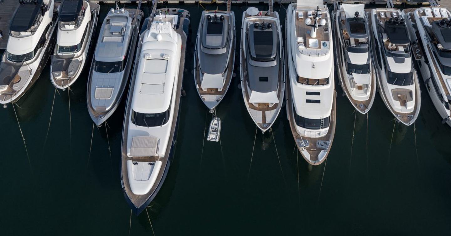 Aerial shot of yachts at Genoa Boat Show