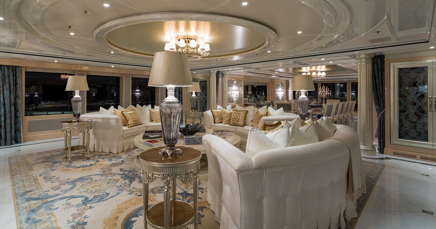 Superyacht Plvs Vltra's interior lounging area 