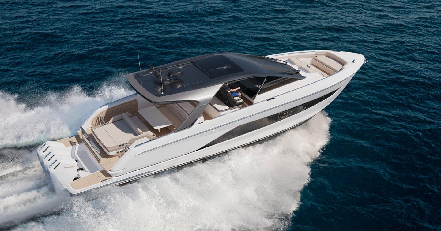 Rendering of  Princess C48 Open outboard version under way 