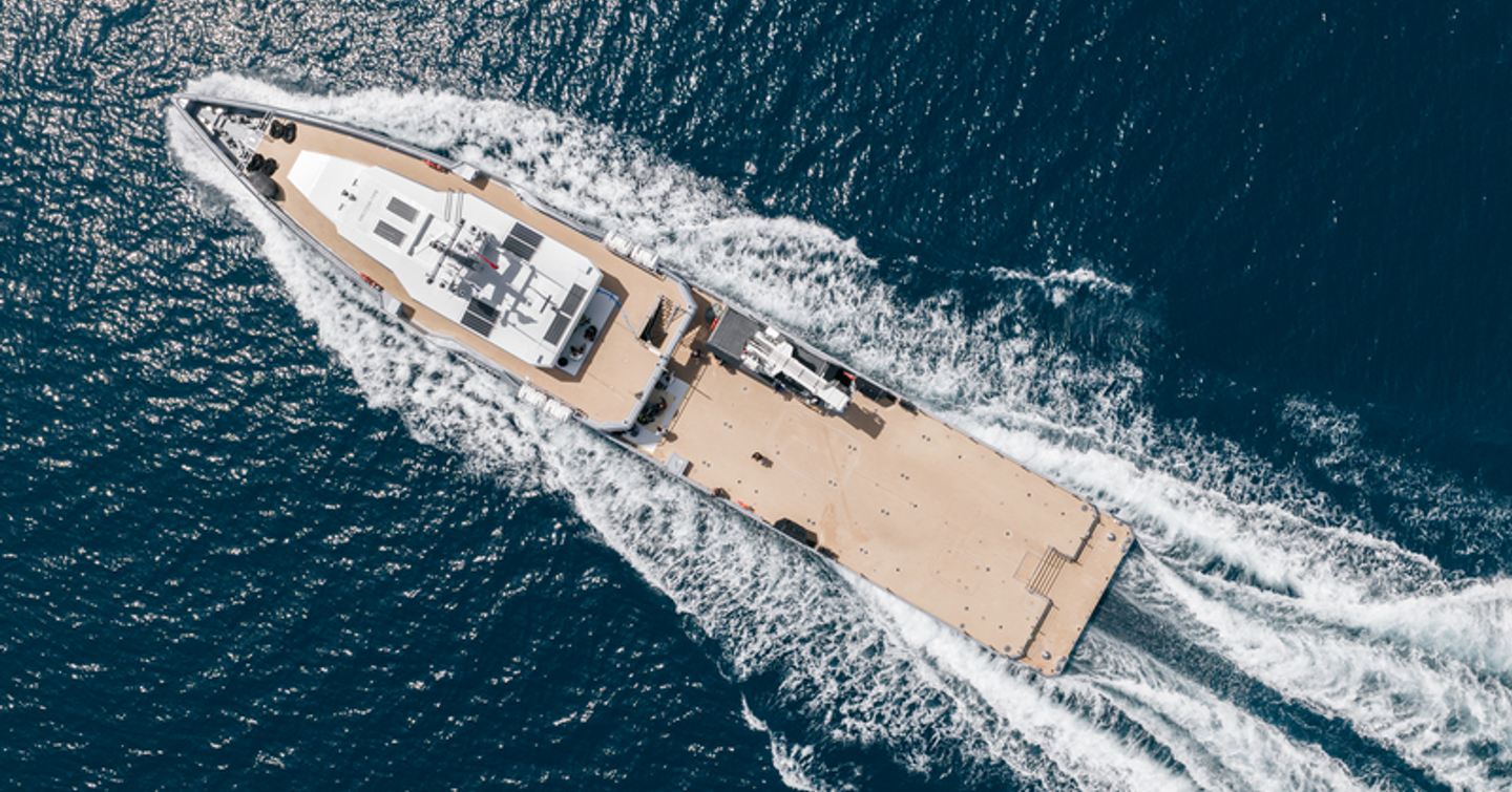Damen Yachting yacht support RAFTER underway aerial view 