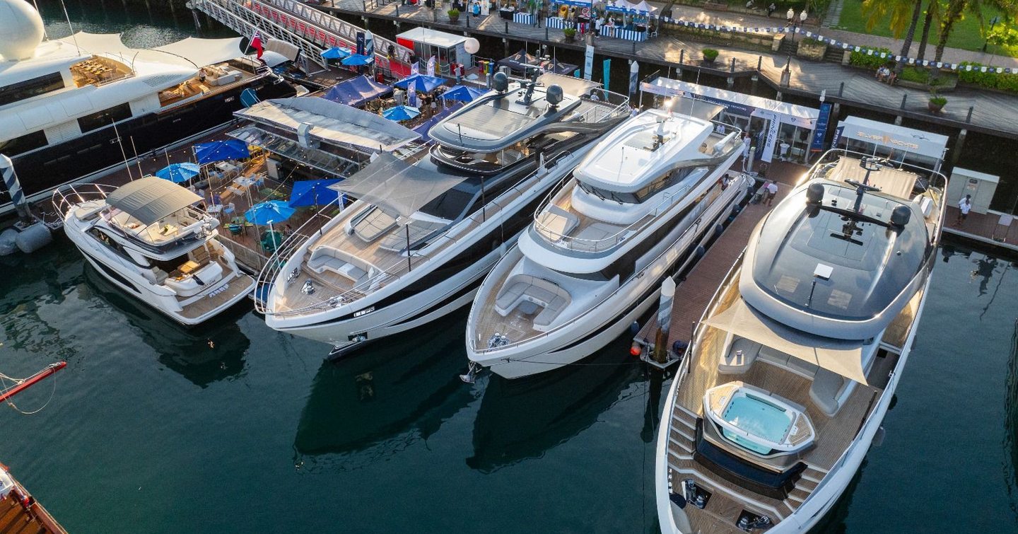 Motor yachts berthed in line at SYF