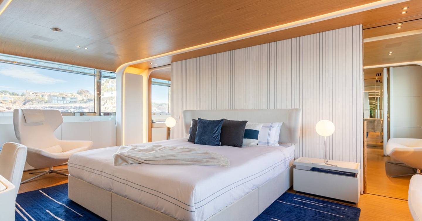 Benetti superyacht EH2 master cabin with large windows 