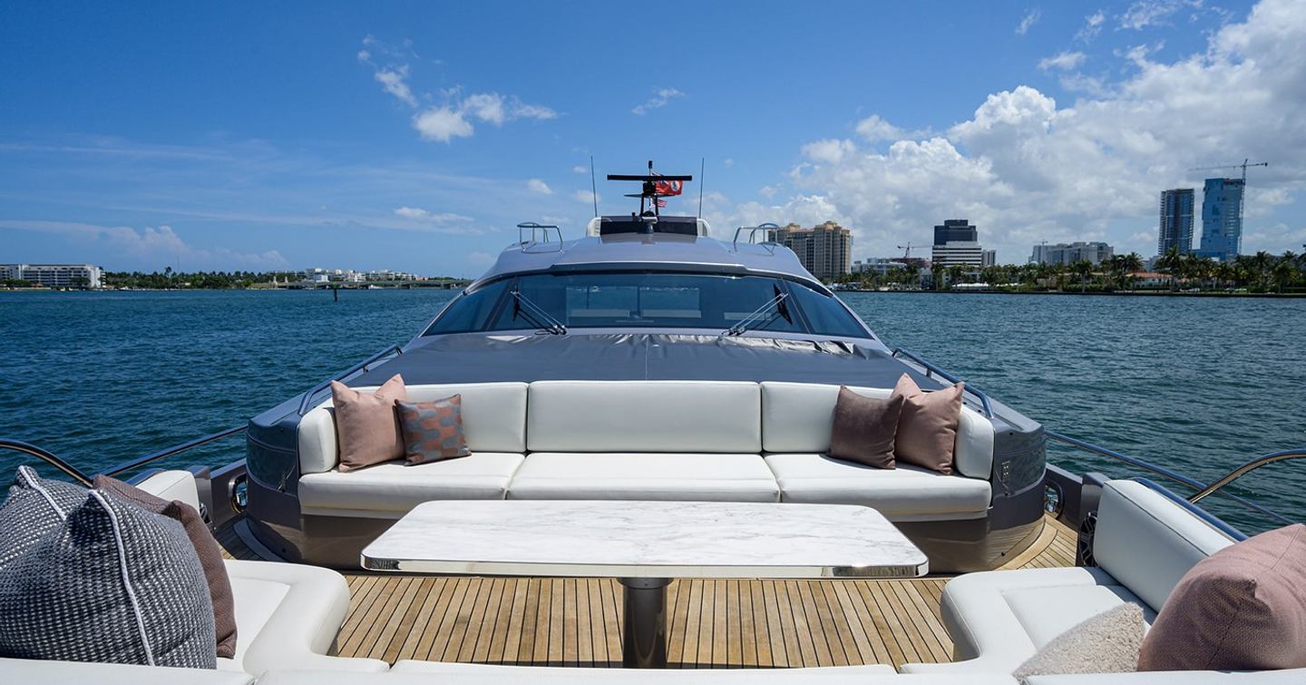 Motor yacht Shine's foredeck sunbathing area 