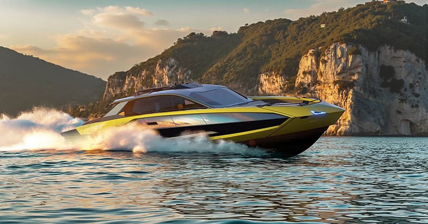 Rendering of Tecnomar for Lamborghini 101 motor yacht under wya 
