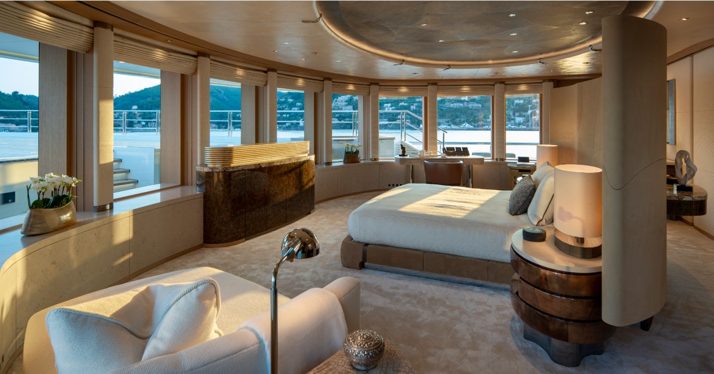 Superyacht DreAMBoat master cabin with panoramic windows