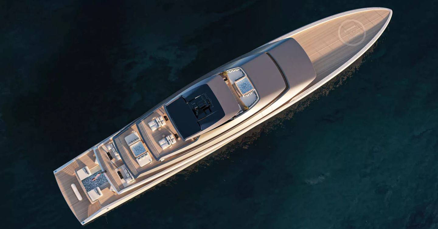 Aerial view of Rendering of Heesen Superyacht Project Ananda at anchor 