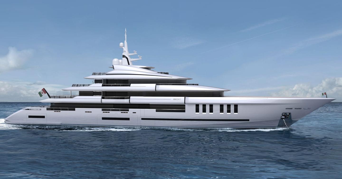 Rendering of ISA Continental 80 superyacht under way 