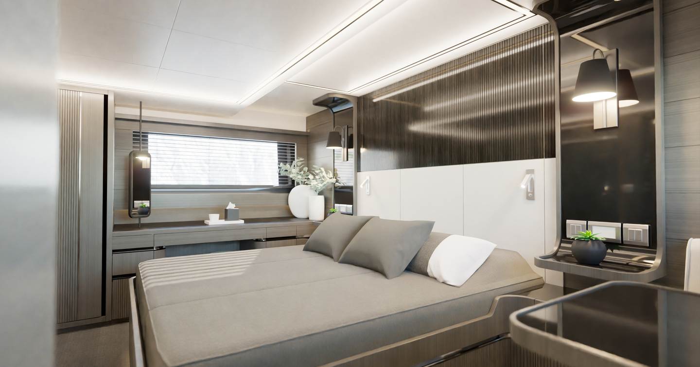 Rendering of main bedroom on the Pearl 63 