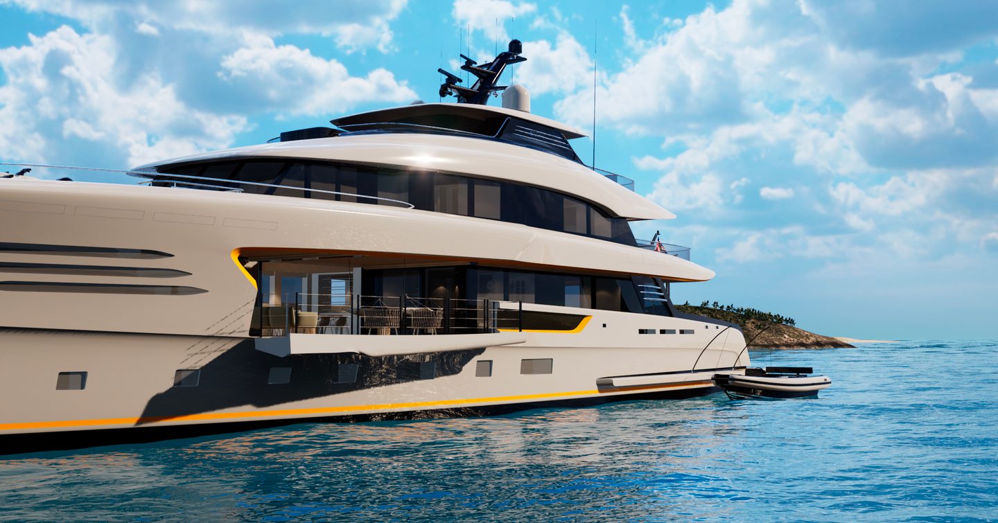 alia yachts close up port-side showing opening balconies 