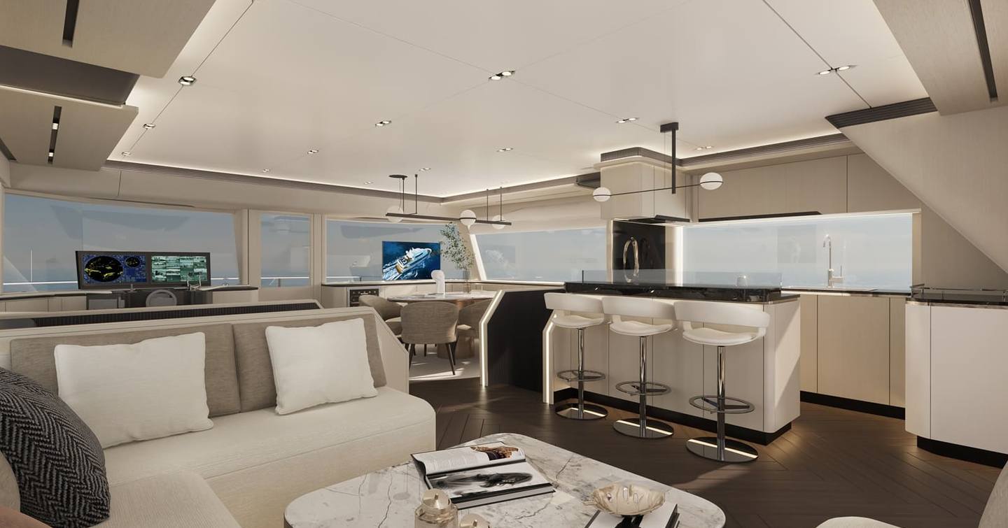 Rendering of Bering BC60 Explorer Catamaran main salon