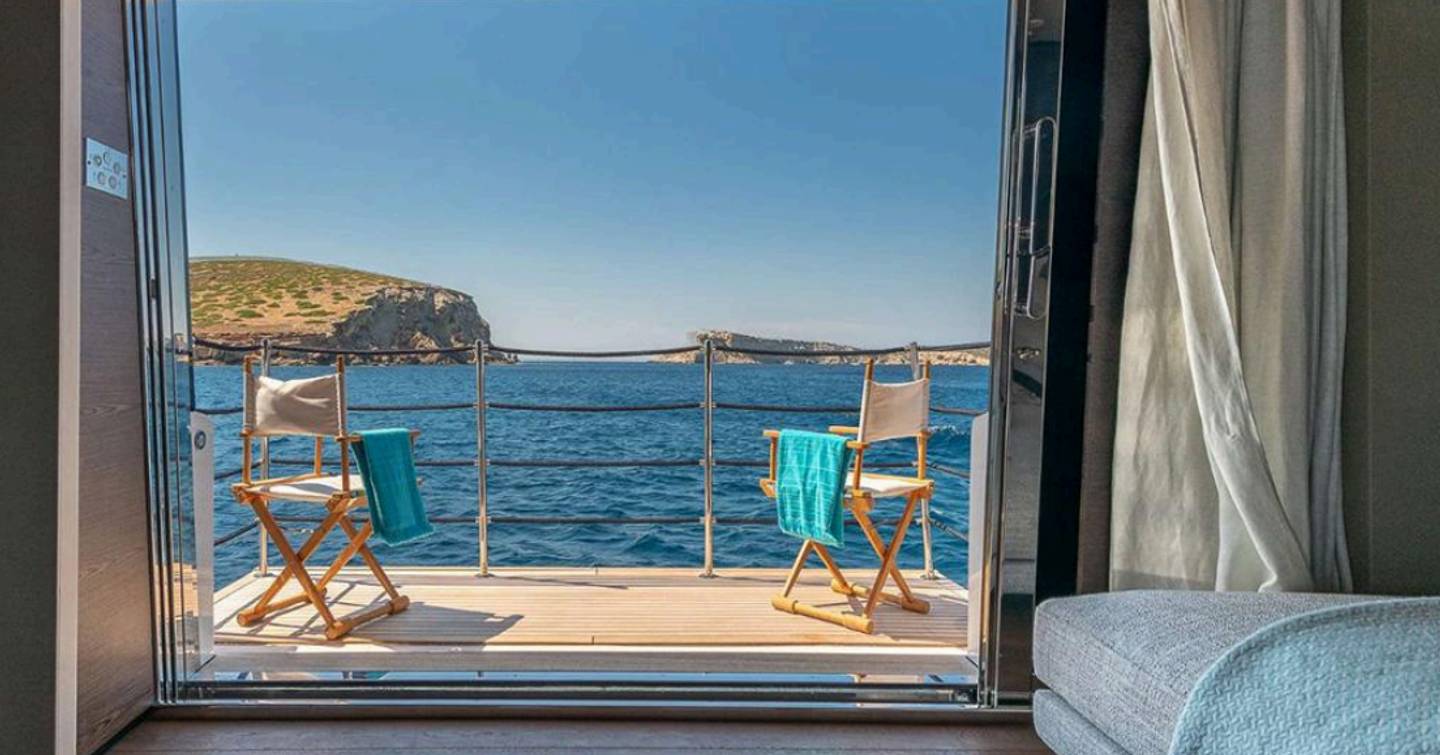Custom Line motor yacht On main saloon balcony 