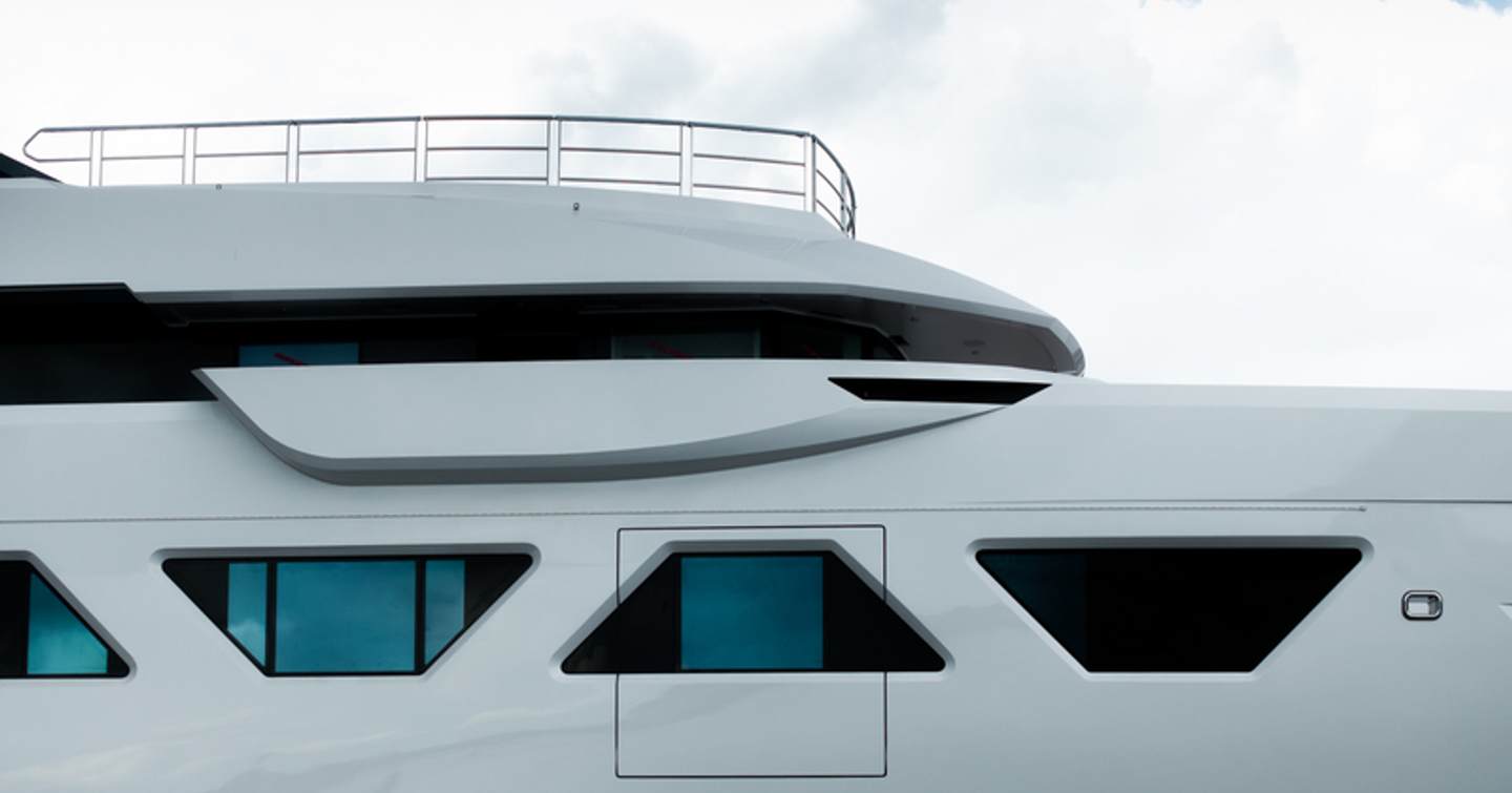 Close up of the Eighth Amels 60 motor yacht's superstructure