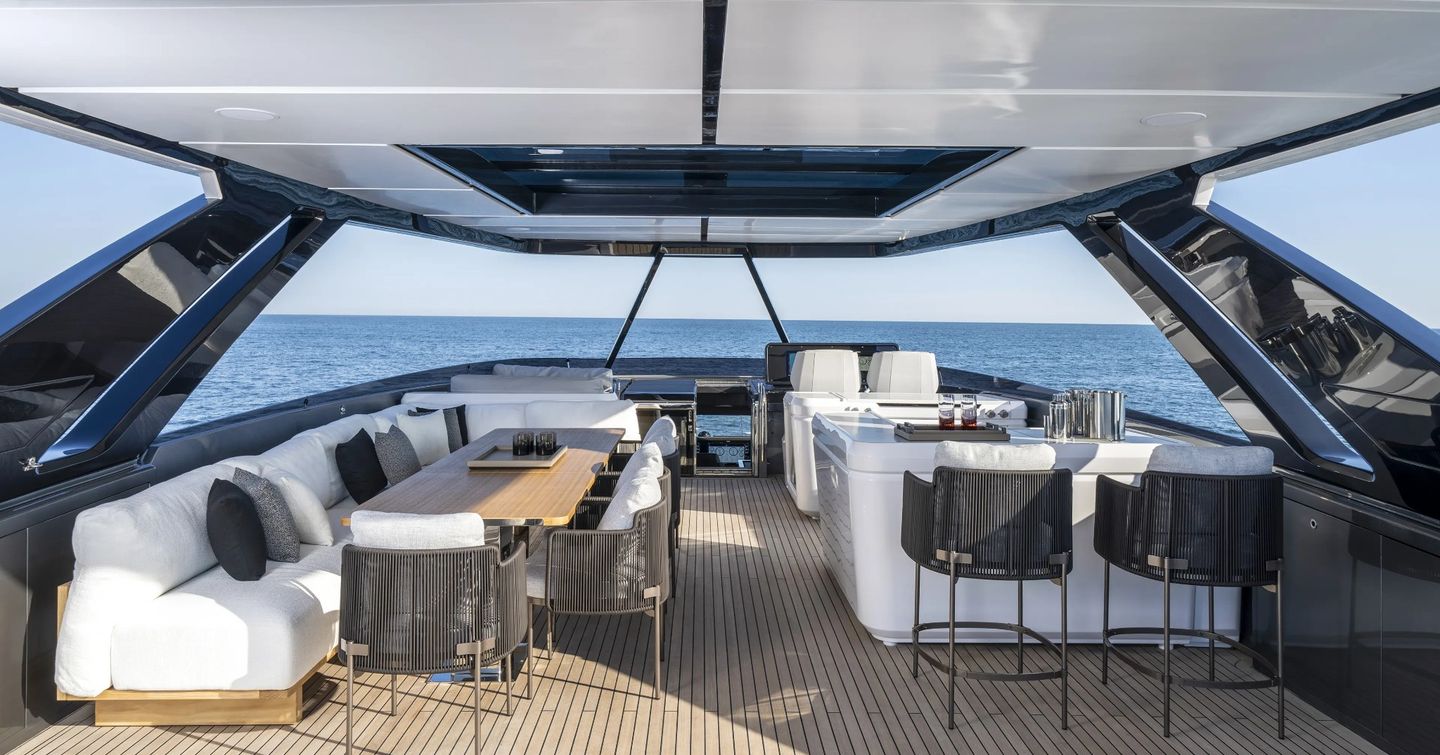 Ferretti-940-Review-flybridge-forward-view