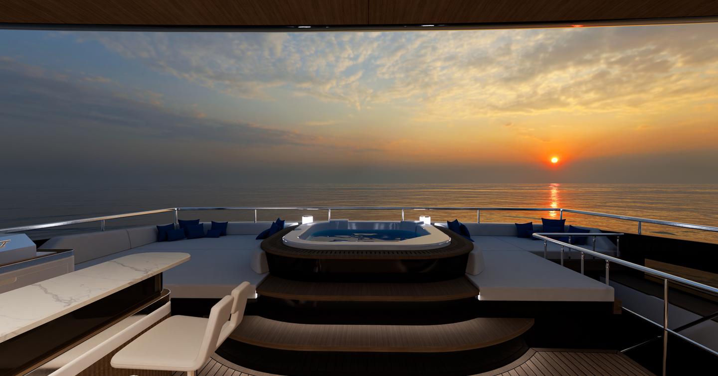 Rendering of GX42 Superyacht flydeck jacuzzi