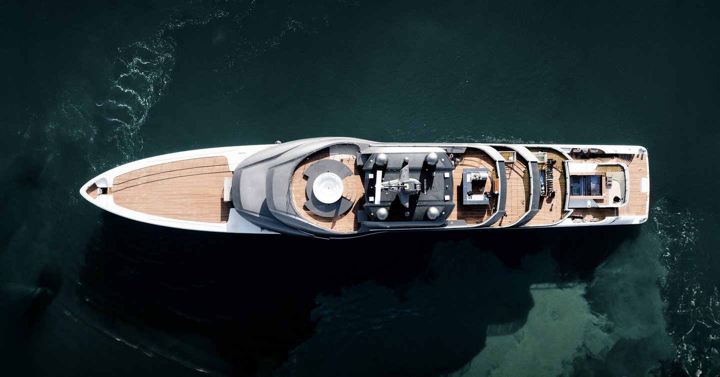 Aerial view of superyacht Pangea amels 80 