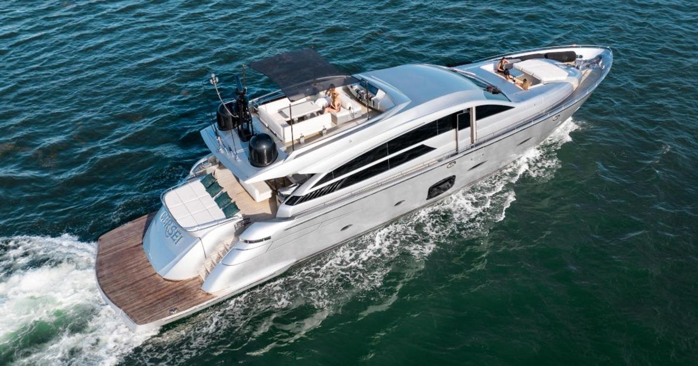 Pershing motor yacht Cersei underway side view 