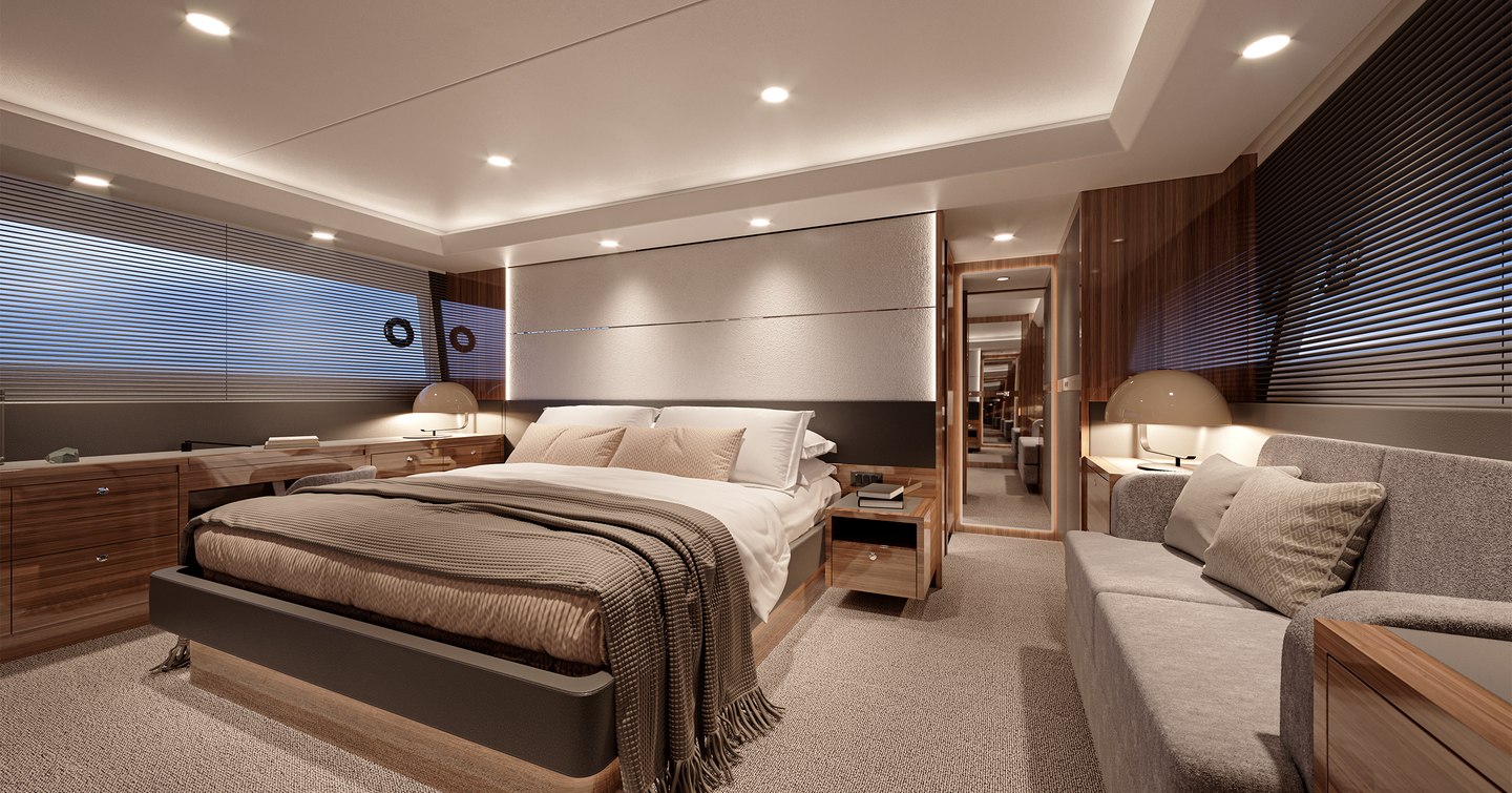 Overview of the master cabin onboard the Maritimo M75