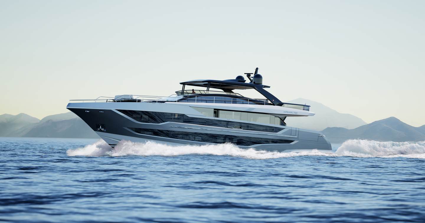 Rendering of Pearl 100 Hybrid Motor Yacht under way