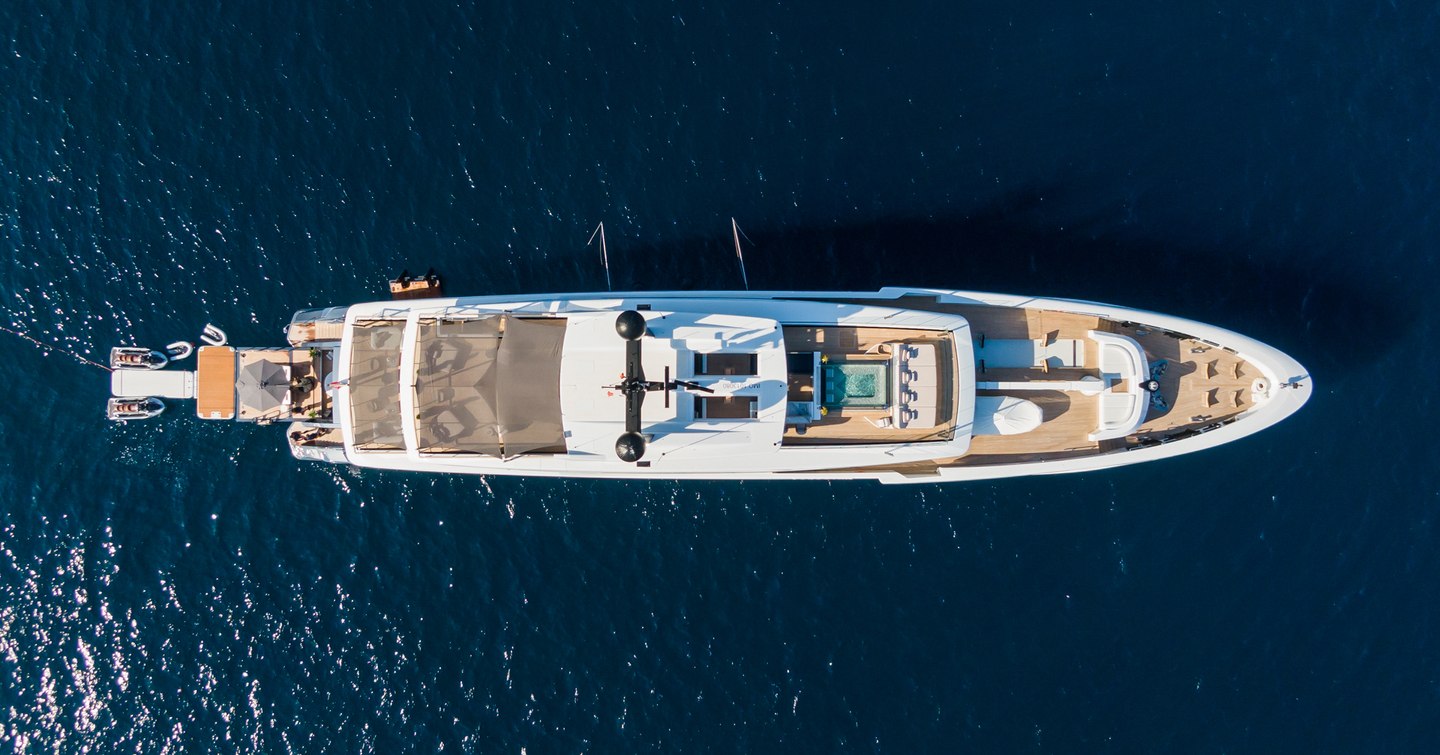   Baglietto superyacht Severin's at anchor aerial view 