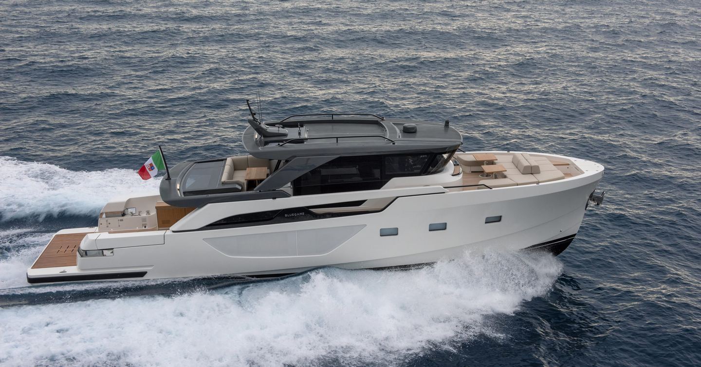 Bluegame BGX63 boat under way 