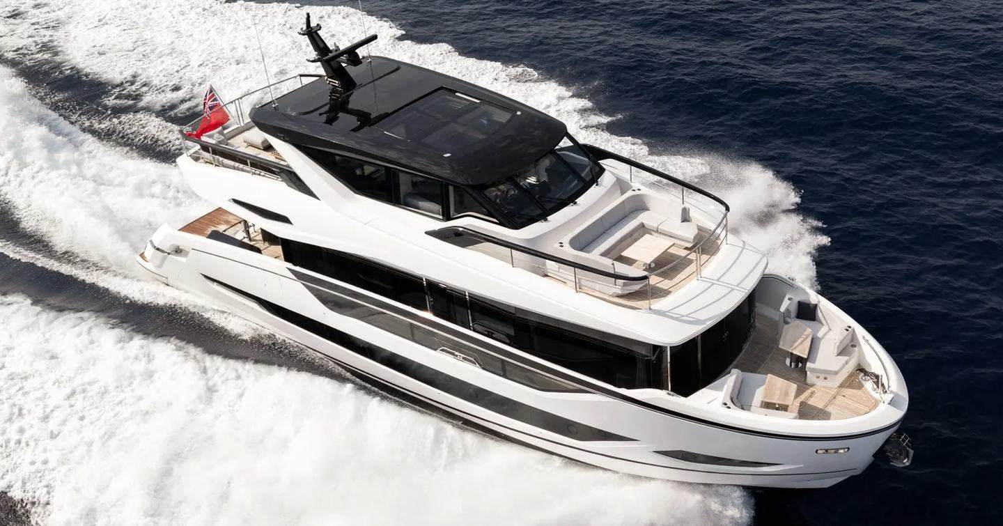 Sunseeker 82 Ocean Enclosed superyacht under way